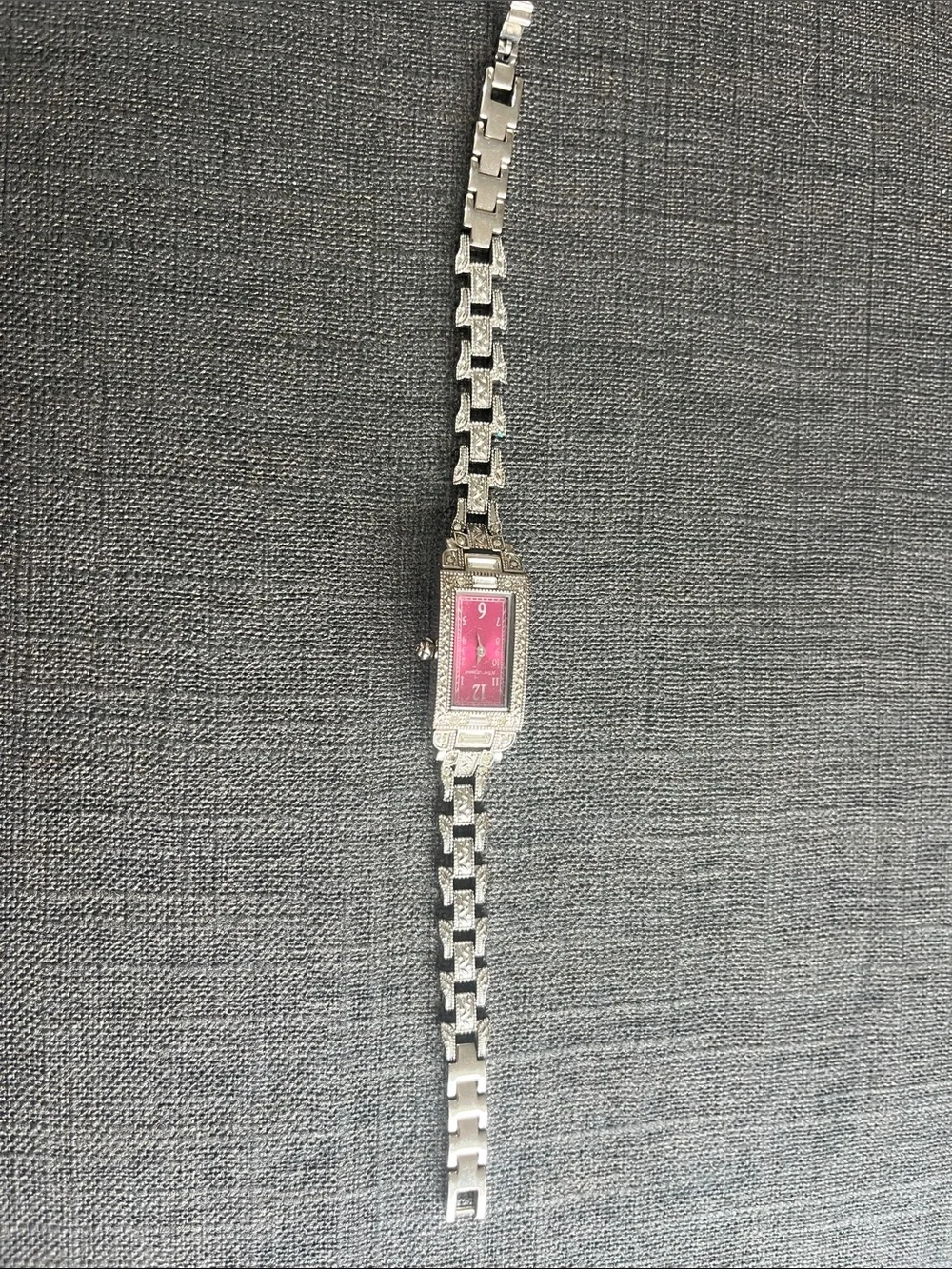 Betsey Johnson Silver Bracelet Watch with Pink Dial